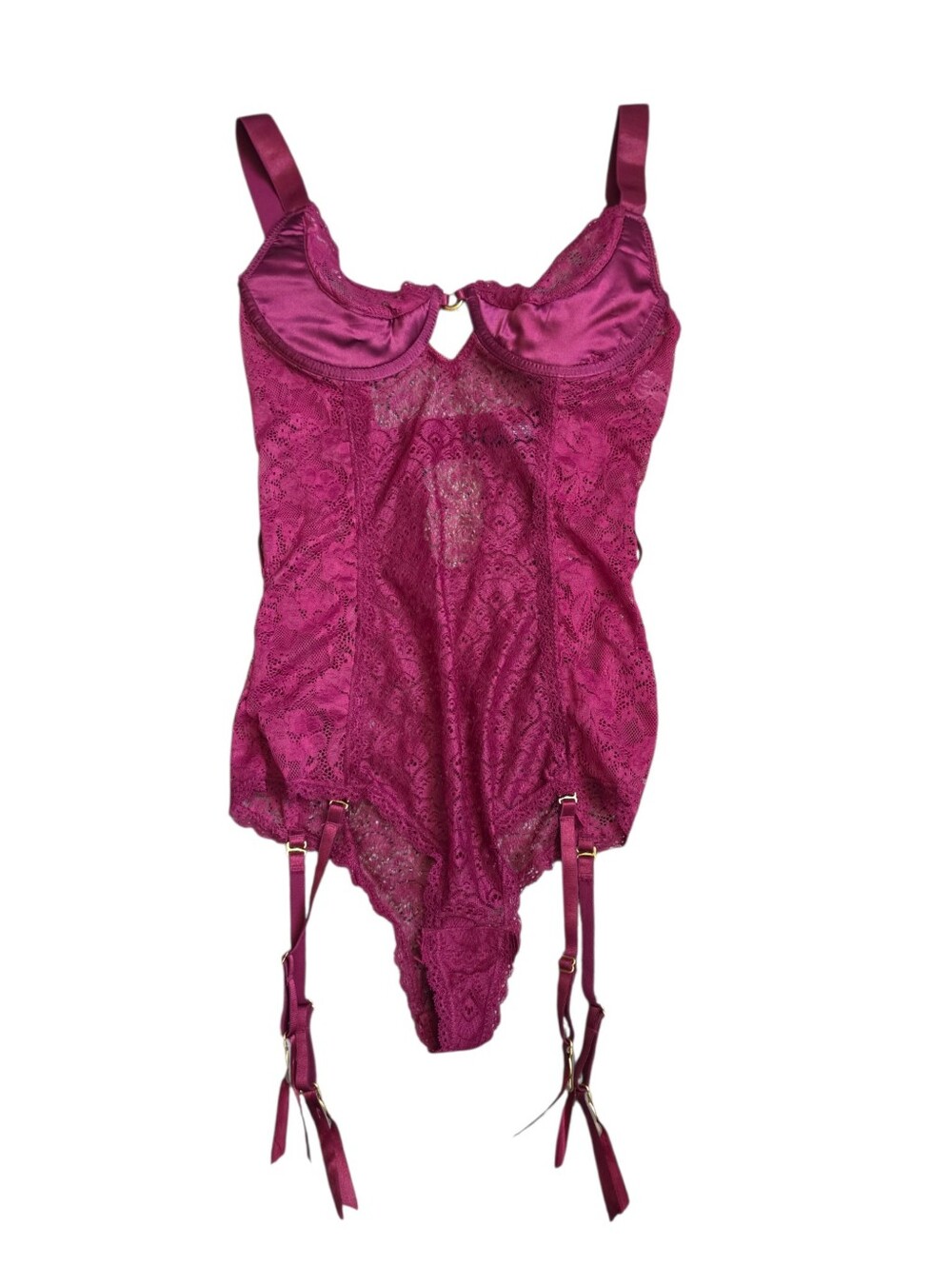 Body Rage Spencer's Lingerie Lace Teddy Bodysuit Maroon Garter Size M